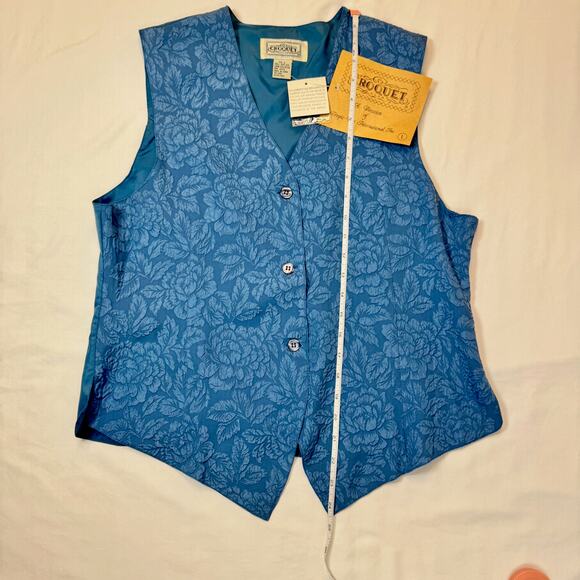 Boho Croquet Club VTG Floral Vest Blue 100% Silk Women’s Large NWT Deadstock - Picture 5 of 12